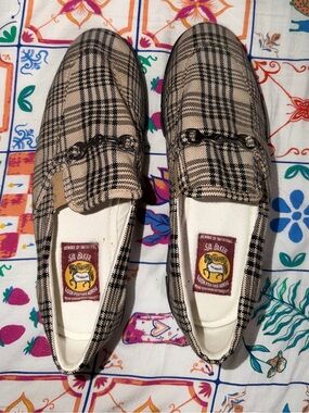 5/A Baker equine plaid Tuffrider loafers clogs women’s 10 black bit shoes